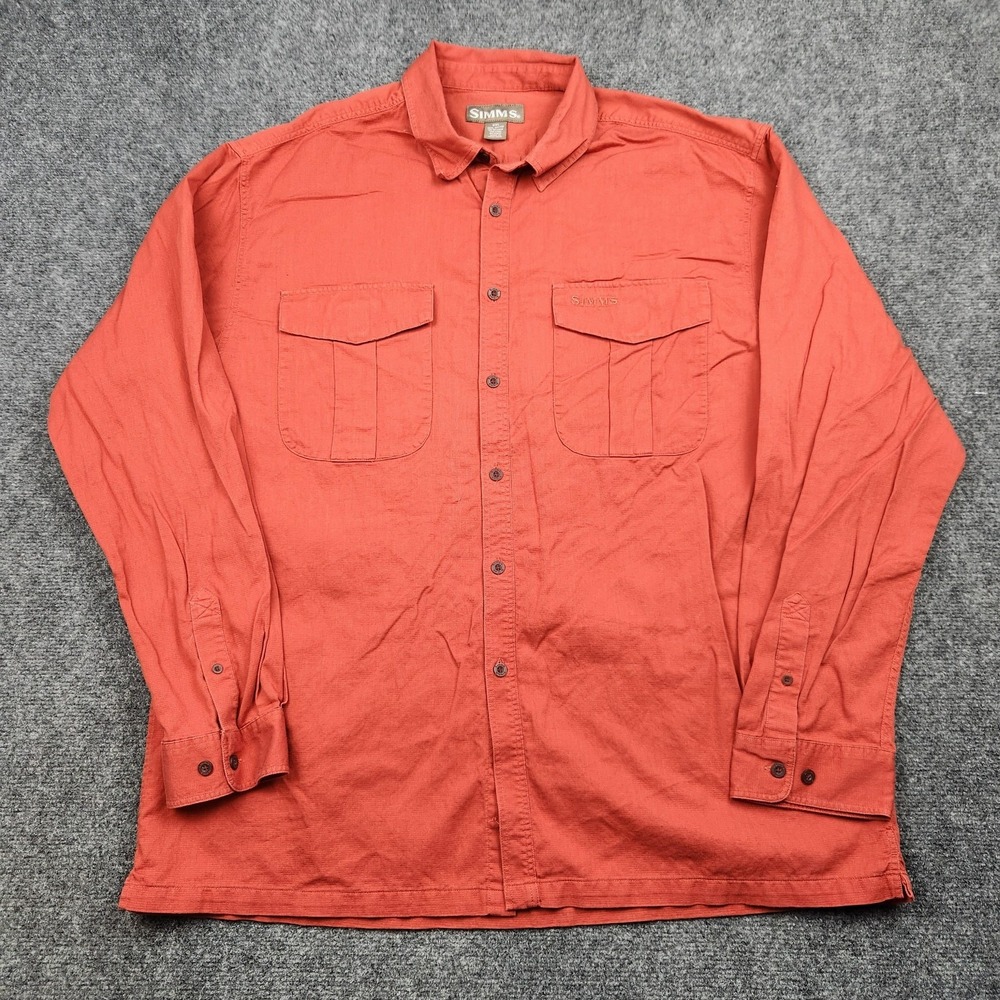 Simms Shirt‎ Mens 2XL Orange Cotton Long Sleeve Button Front Fishing Casual